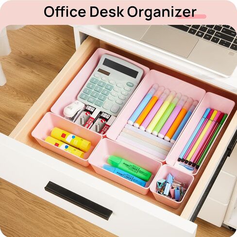 Vtopmart 44 PCS Clear Plastic Drawer Organizers Set, 4-Size Versatile Bathroom and Vanity Organizer Trays, Non-Slip Storage Containers for Makeup, Jewelries, Bedroom，Kitchen Utensils and Office in Kuwait