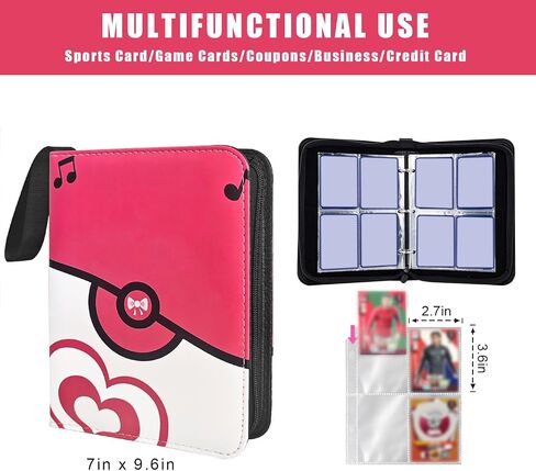 Collectible Trading Card Albums,4 Pocket Card Binder, 400 Double Sided Pocket PU Premium Zip Trading Collection Binderwith 50 Removable Sleeves for TCG, Sports Card. (pinkcolor) in Saudi Arabia