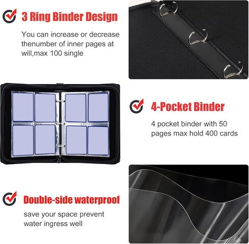 Collectible Trading Card Albums,4 Pocket Card Binder, 400 Double Sided Pocket PU Premium Zip Trading Collection Binderwith 50 Removable Sleeves for TCG, Sports Card. (pinkcolor) in Saudi Arabia