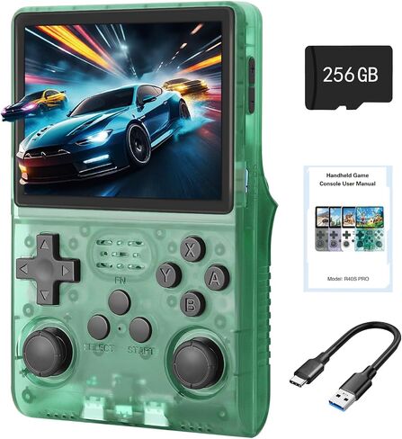 R40S Pro+ Handheld Game Console, 30000 in 1 Games Mini Retro Video Console, 3.5-Inch IPS Screen,256GB TF Memory Memory,Built in 45+ Emulators,3800mAh Battery (Transparent Black 256G) in Saudi Arabia
