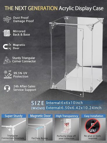 Clear Acrylic Display Dase with Back and Base ، مربع أكريليك محمي بأشعة فوق البنفسجية مع باب مغناطيسي ، عرض مربع عرض الغبار للمقتنيات ، الأشكال ، النماذج ، الألعاب (6x6x10inch) in Saudi Arabia