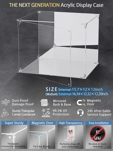Clear Acrylic Display Dase with Back and Base ، مربع أكريليك محمي بأشعة فوق البنفسجية مع باب مغناطيسي ، عرض مربع عرض الغبار للمقتنيات ، الأشكال ، النماذج ، الألعاب (6x6x10inch) in Saudi Arabia