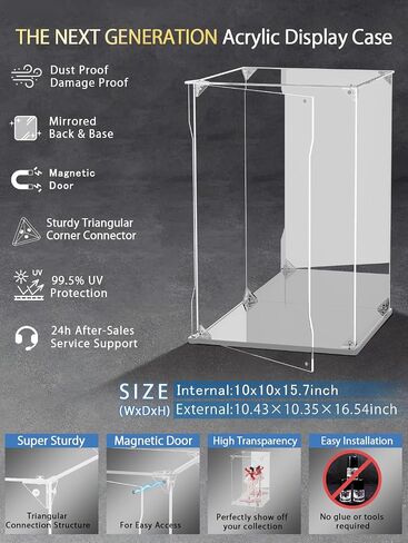 Clear Acrylic Display Dase with Back and Base ، مربع أكريليك محمي بأشعة فوق البنفسجية مع باب مغناطيسي ، عرض مربع عرض الغبار للمقتنيات ، الأشكال ، النماذج ، الألعاب (6x6x10inch) in Saudi Arabia