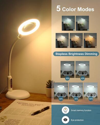 10X Magnifying Glass with Light and Stand, LED 5 Color Modes, Brightness Stepless Dimming Lighted Magnifier Hands Free, Flexible Gooseneck Desk Lamp with Clamp for Close Works, Crafts, Hobby, Painting in Saudi Arabia