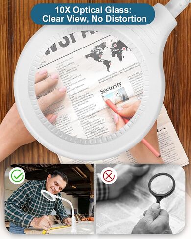 10X Magnifying Glass with Light and Stand, LED 5 Color Modes, Brightness Stepless Dimming Lighted Magnifier Hands Free, Flexible Gooseneck Desk Lamp with Clamp for Close Works, Crafts, Hobby, Painting in Saudi Arabia