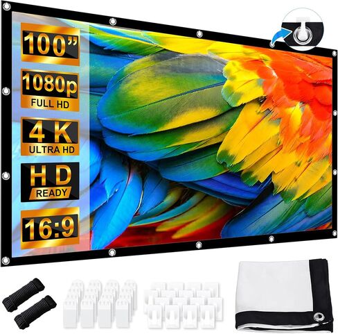Projector Screen 120 Inch, LEORFI Portable Projector Screen Outdoor 16:9 HD 4K, Washable Foldable Anti-Crease Movie Screen, Double-Sided Projection, Projection Screens for Camping and Home Theatre in Saudi Arabia