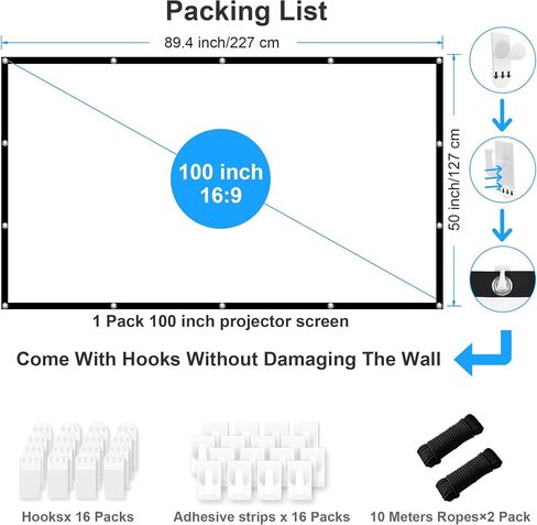 Projector Screen 120 Inch, LEORFI Portable Projector Screen Outdoor 16:9 HD 4K, Washable Foldable Anti-Crease Movie Screen, Double-Sided Projection, Projection Screens for Camping and Home Theatre in Saudi Arabia