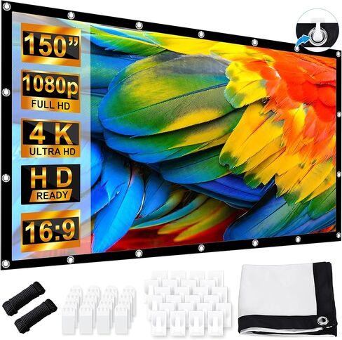 Projector Screen 120 Inch, LEORFI Portable Projector Screen Outdoor 16:9 HD 4K, Washable Foldable Anti-Crease Movie Screen, Double-Sided Projection, Projection Screens for Camping and Home Theatre in Saudi Arabia