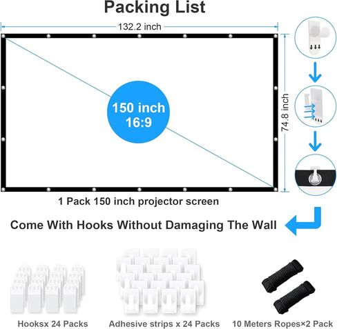 Projector Screen 120 Inch, LEORFI Portable Projector Screen Outdoor 16:9 HD 4K, Washable Foldable Anti-Crease Movie Screen, Double-Sided Projection, Projection Screens for Camping and Home Theatre in Saudi Arabia
