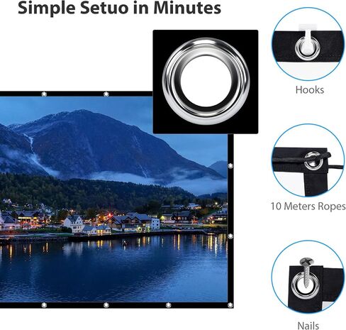 Projector Screen 120 Inch, LEORFI Portable Projector Screen Outdoor 16:9 HD 4K, Washable Foldable Anti-Crease Movie Screen, Double-Sided Projection, Projection Screens for Camping and Home Theatre in Saudi Arabia