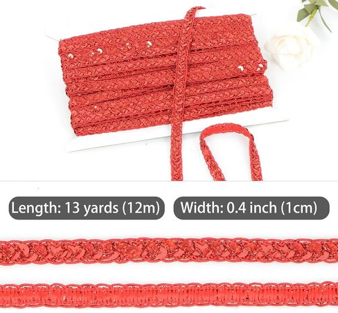 Sequin Braid Cord Trim, 0.4 Inch Glitter Laser Sequin Strip, Sewing Sequin Ribbon for DIY Crafts Party Decorations, 13 Yards, Black in Kuwait
