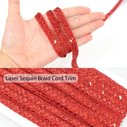 Sequin Braid Cord Trim, 0.4 Inch Glitter Laser Sequin Strip, Sewing Sequin Ribbon for DIY Crafts Party Decorations, 13 Yards, Black in Kuwait