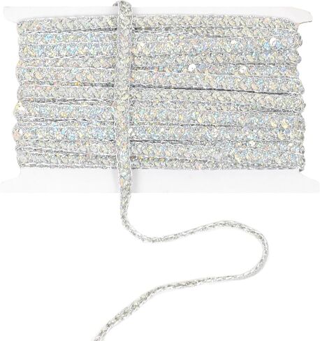 Sequin Braid Cord Trim, 0.4 Inch Glitter Laser Sequin Strip, Sewing Sequin Ribbon for DIY Crafts Party Decorations, 13 Yards, Black in Kuwait