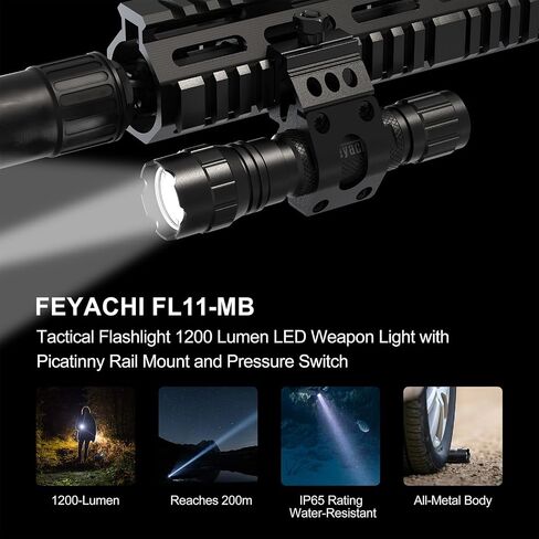 Feyachi Tactical Flashlight LED Light 1200 Lumen with Picatinny/M Lock Rail Mount and Pressure Switch Included in Saudi Arabia