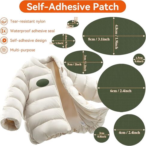 12Pcs Down Jacket Repair Patches, Waterproof Self-Adhesive, Pre-Cut, Tear-Resistant Rip-Stop Nylon Patches for Jackets, Puffer Jacket, Tents-Black in Saudi Arabia