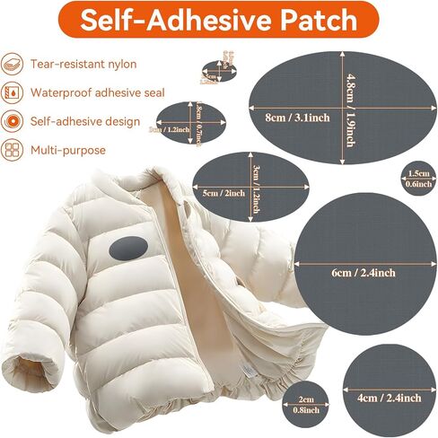 12Pcs Down Jacket Repair Patches, Waterproof Self-Adhesive, Pre-Cut, Tear-Resistant Rip-Stop Nylon Patches for Jackets, Puffer Jacket, Tents-Black in Saudi Arabia