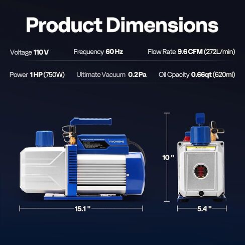 VIVOHOME 1.5 HP 14.4 CFM 2 Stage HVAC Vacuum Pump for R134a R12 R22 R502 R410a Systems, Auto AC Vacuum Pump for Automotive Air Conditioner Refrigeration Maintenance with 2 Oil Bottles in Saudi Arabia
