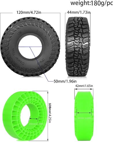 120mm 1.9" RC Crawler Tires 1/10 Fits most 1/10 RC Crawler cars such as SCX10 III TRX4 90046 R197 (Silicone Sponge pink) in Saudi Arabia