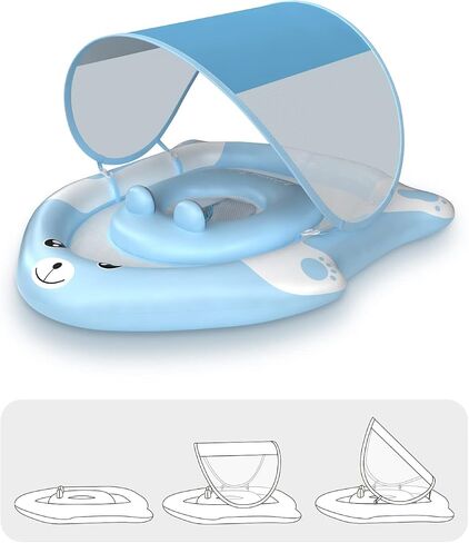 Swimming Float Ring with Removable Sun Protection Canopy,Anti-Slip Crotch Inflatable Baby Swimming Float with Sponge Safety Bottom,Toddler for Age of 3-36 Months in Saudi Arabia