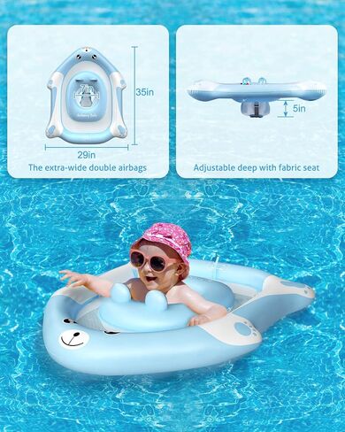 Swimming Float Ring with Removable Sun Protection Canopy,Anti-Slip Crotch Inflatable Baby Swimming Float with Sponge Safety Bottom,Toddler for Age of 3-36 Months in Saudi Arabia