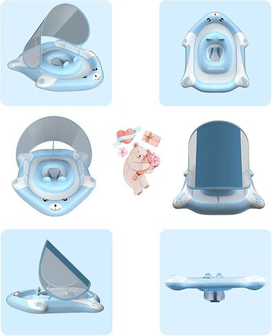 Swimming Float Ring with Removable Sun Protection Canopy,Anti-Slip Crotch Inflatable Baby Swimming Float with Sponge Safety Bottom,Toddler for Age of 3-36 Months in Saudi Arabia