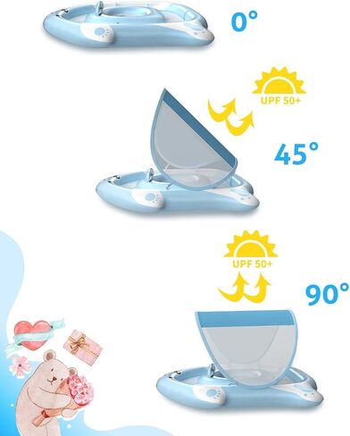 Swimming Float Ring with Removable Sun Protection Canopy,Anti-Slip Crotch Inflatable Baby Swimming Float with Sponge Safety Bottom,Toddler for Age of 3-36 Months in Saudi Arabia