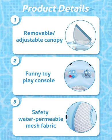 Swimming Float Ring with Removable Sun Protection Canopy,Anti-Slip Crotch Inflatable Baby Swimming Float with Sponge Safety Bottom,Toddler for Age of 3-36 Months in Saudi Arabia