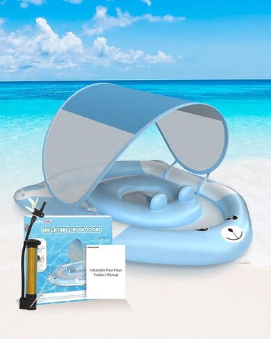 Swimming Float Ring with Removable Sun Protection Canopy,Anti-Slip Crotch Inflatable Baby Swimming Float with Sponge Safety Bottom,Toddler for Age of 3-36 Months in Saudi Arabia