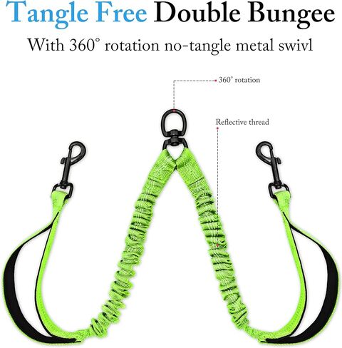 Dog Leash, Double Dog Leash for Two Dogs, Heavy Duty Adjustable Dual Dog Leash No Tangle, Bungee Retractable Split Multiple Leash for Walking 2 Dogs, Dog Poop Bags Trip Essentials (5.5FT-1/2", Black) in Saudi Arabia