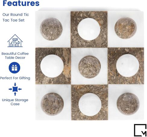 رخام Tic Tac Toe مجموعة | مجموعة ألعاب TIC TIC TAC TAC | ديكور طاولة القهوة - لعبة طاولة القهوة - لعبة الطاولة - ديكور الغرفة - ديكور المنزل الحديث - ديكور رف الكتب (الرخام البني والأبيض) in Kuwait