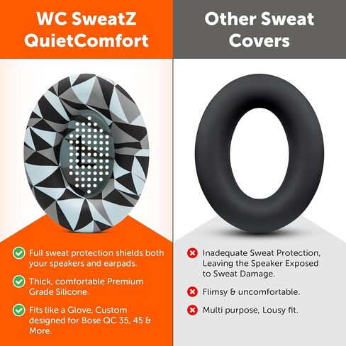 WC SweatZ QuietComfort - Sweat Covers for Bose QC 45, 35, 35ii, QC2 & QC25 | Made by Wicked Cushions | Patented Design, Also fits QC15, AE2, AE2i, SoundTrue & SoundLink | Black in Kuwait
