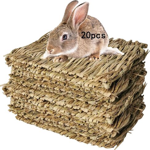 Hamiledyi 20 Pack Bunny Grass Mat Woven Bed Mat Natural Straw Hay Mats Rabbit Handmade Bedding Sleeping Grinding Nesting and Chewing Toy for Guinea Pig Hamster Chinchilla Squirrel Hedgehog in Saudi Arabia