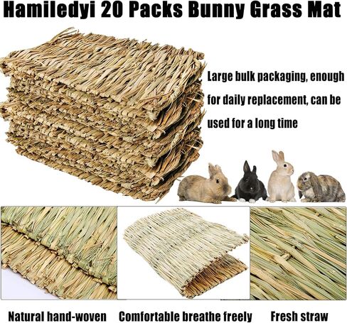 Hamiledyi 20 Pack Bunny Grass Mat Woven Bed Mat Natural Straw Hay Mats Rabbit Handmade Bedding Sleeping Grinding Nesting and Chewing Toy for Guinea Pig Hamster Chinchilla Squirrel Hedgehog in Saudi Arabia