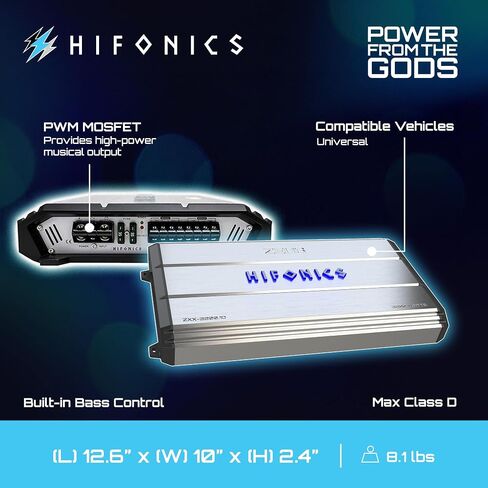 Hifonics ZXX-1000.4 Zeus Four Channel Car Audio Amplifier (Silver) – Class A/B Amp, 1000-Watt, Aluminum Heat Sink, Variable Electronic Crossover, Illuminated Logo in Kuwait