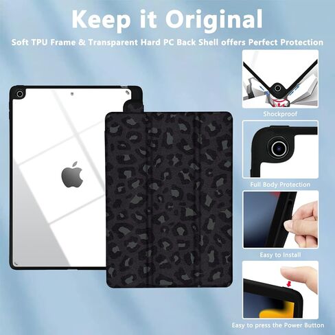TopPerfekt Slim Case for iPad 9th / 8th / 7th Generation (2021/2020 / 2019) 10.2 Inch - [Built-in Pencil Holder] Shockproof Cover with Clear Transparent Back Shell, Auto Sleep Wake Composition Book in Saudi Arabia