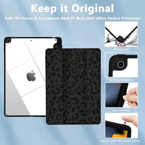 TopPerfekt Slim Case for iPad 9th / 8th / 7th Generation (2021/2020 / 2019) 10.2 Inch - [Built-in Pencil Holder] Shockproof Cover with Clear Transparent Back Shell, Auto Sleep Wake Composition Book in Saudi Arabia