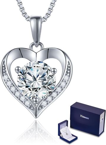قلادة مويسانيت للنساء 1.0CT د ، قلادة القلب الفضية ذات الذهب الأبيض 18K ، هدايا ذكرى للنساء ، مما يجعلها هدية مثالية لزوجتك ، صديقتك ، أمي in Kuwait