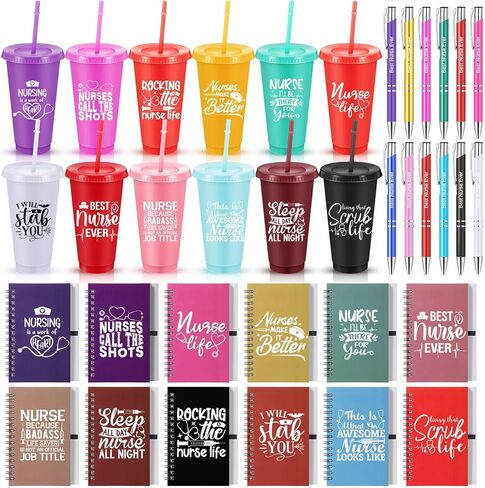 36 PCS Wisse Week Gifts تعيين ممرضة تقدير أكواب القهوة Tumbler شكرًا لك على دفاتر وقلم ، هدية لتخرج يوم التمريض (ملون) in Kuwait
