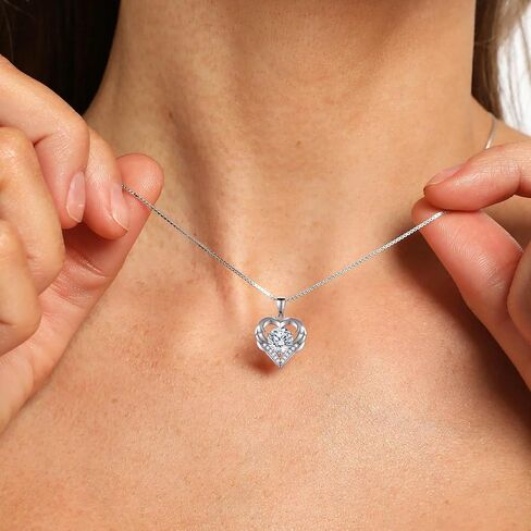 Moissanite Necklace for Women 1.0ct D Color,18K White Gold Plated Sterling Silver Heart Necklace, Anniversary Gifts for Women, Making It A Perfect Gift for Your Wife, Girlfriend, Mom in Kuwait