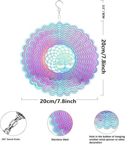 Colorful Wind Spinners for Indoor/Outdoor Decor 3D Stainless Steel Tree of Life Wind Sculpture Hanging Bird Reflectors Best Gift for Life Lovers in Saudi Arabia