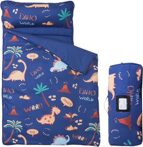 MORAIS Toddler Nap Mat with Removable Pillow and Blanket, 52" x 20" Lightweight and Soft Nap Mat for Preschool, Daycare, Travel Sleeping Bags for Kids in Kuwait