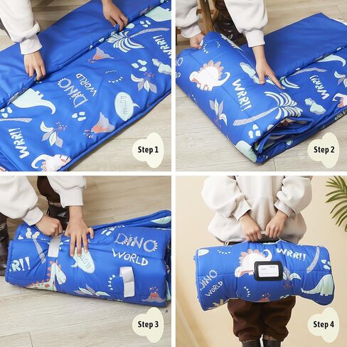 MORAIS Toddler Nap Mat with Removable Pillow and Blanket, 52" x 20" Lightweight and Soft Nap Mat for Preschool, Daycare, Travel Sleeping Bags for Kids in Kuwait