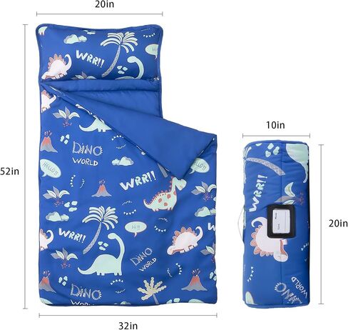 MORAIS Toddler Nap Mat with Removable Pillow and Blanket, 52" x 20" Lightweight and Soft Nap Mat for Preschool, Daycare, Travel Sleeping Bags for Kids in Kuwait