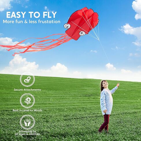 Syncfun كبير الأخطبوط الطائرات الورقية-تصميم طبيب سهلة للأطفال والبالغين مع خط 328 قدم ، والطائرات الورقية الشاطئية العملاقة للمرح والأنشطة في الهواء الطلق in Kuwait