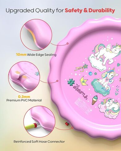 وسادات Splash QPAU للأطفال الصغار 1-3 ، وسادة دبقية متينة 67 بوصة ، الرشاش في الهواء الطلق للأطفال طفل صغير ، حصيرة تلعب المياه الصيفية لفتاة عيد ميلاد هدية البالغ من العمر عامين in Kuwait