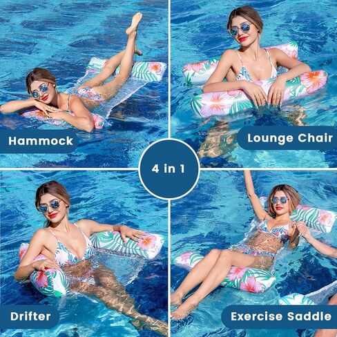 Pool Floats Adult, 2 Pack Inflatable Pool Floats, 4-in-1 Multi-Purpose Rafts Lounger Water Hammock for Swimming Pool, Thick PVC Pool Floaties for Adults Vacation in Kuwait