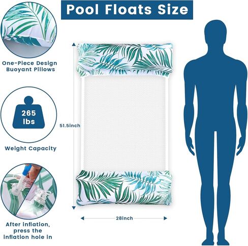 Pool Floats Adult, 2 Pack Inflatable Pool Floats, 4-in-1 Multi-Purpose Rafts Lounger Water Hammock for Swimming Pool, Thick PVC Pool Floaties for Adults Vacation in Kuwait