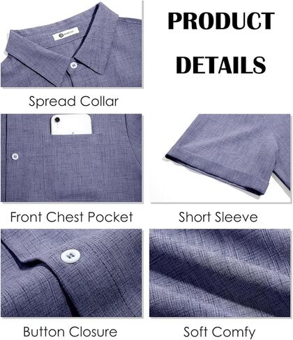 Runcati Mens Button Down Linen Shirt Short Sleeve Casual Summer Beach Wedding Tops in Kuwait