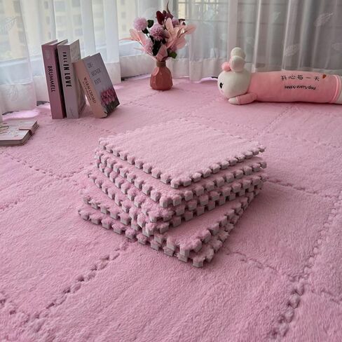 Interlocking Carpet Shaggy Soft EVA Foam Mats Fluffy Square Thickened Plush Tiles Protective Floor Tiles Exercise Play Mat for Children Kids Room Home Parlor Bedroom (Grey, 12 Pcs) in Saudi Arabia