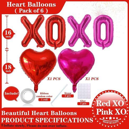16 Inch Red XOXO Red Heart Balloons, 6 Pcs Red XOXO Letters Balloons Red Heart Valentine's DAY Balloons Banner for Valentine's DAY Wedding Ceremonies Party Decorations Red XOXO in Saudi Arabia